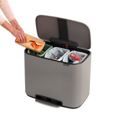 Brabantia Bo Pedal Split Waste atkritumu tvertne, 33L, pelēka cena un informācija | Miskastes | 220.lv