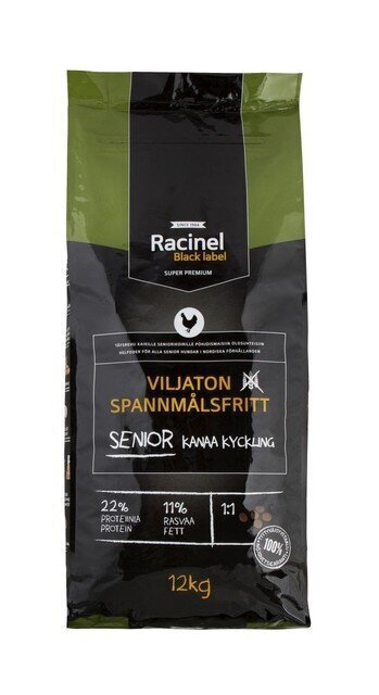 Racinel Black Label Senior sausā barība veciem suņiem ar vistu, 12kg cena un informācija | Sausā barība suņiem | 220.lv