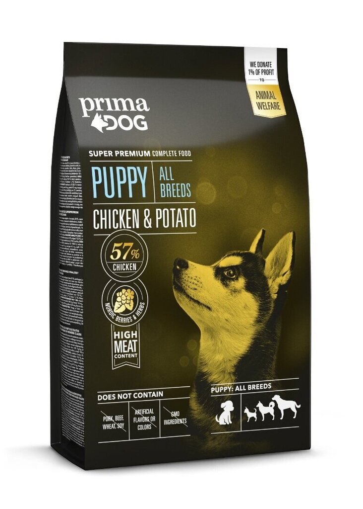 Prima Dog sausā barība visu šķirņu kucēniem ar vistu un kartupeļiem, 4 kg цена и информация | Sausā barība suņiem | 220.lv