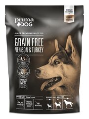 Полноценный корм для собак PrimaDog GrainFree, оленина- индейка, 1,5 кг   цена и информация | Сухой корм для собак | 220.lv