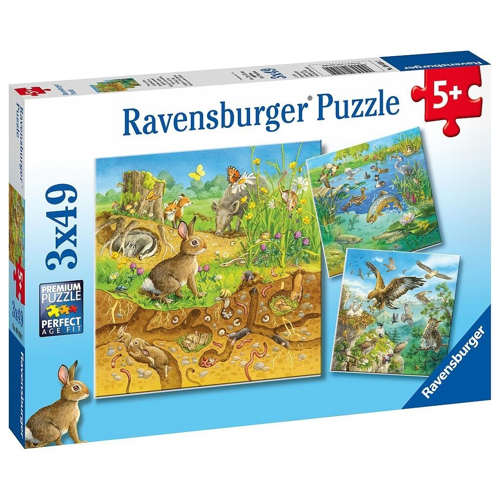 Ravensburger puzle, 3 x 49 gab., Dzīvnieki цена и информация | Puzles, 3D puzles | 220.lv