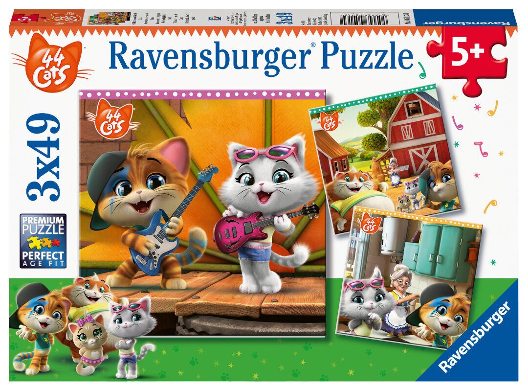 Ravensburger puzle 3 x 49 gab. 44 kaķi cena un informācija | Puzles, 3D puzles | 220.lv
