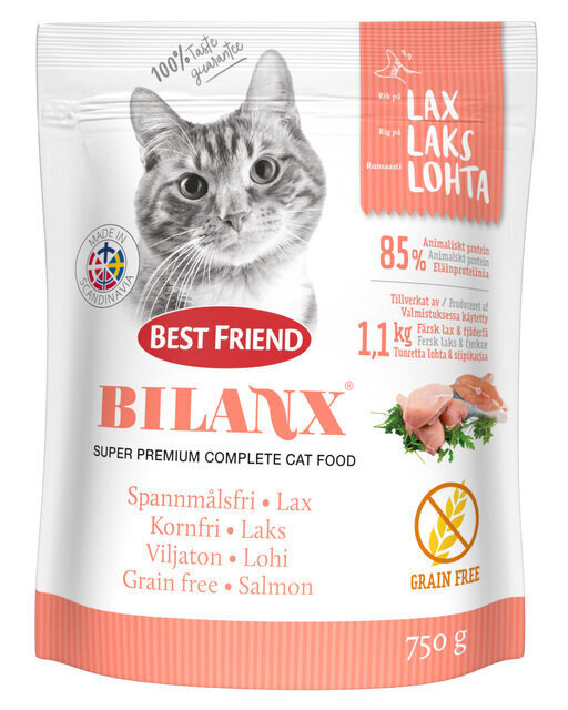 BF Bilanx kaķu barība, lasis/bez graudaugiem, 750 g cena un informācija | Sausā barība kaķiem | 220.lv
