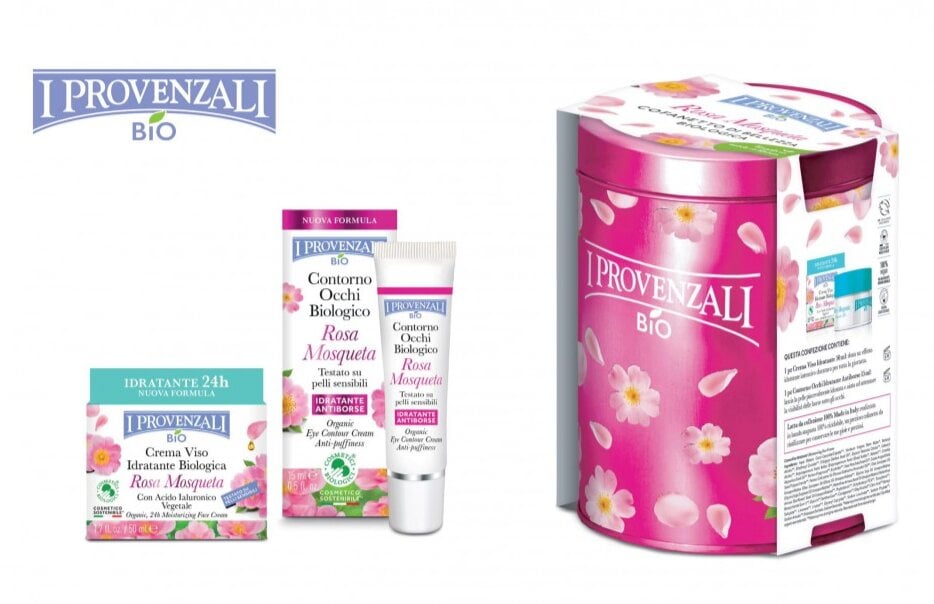 I Provenzali Rosa Mosqueta organisko sejas kopšanas produktu dāvanu komplekts - mitrinošs sejas krēms (50 ml) un krēms ādai ap acīm (15 ml) cena un informācija | Sejas krēmi | 220.lv