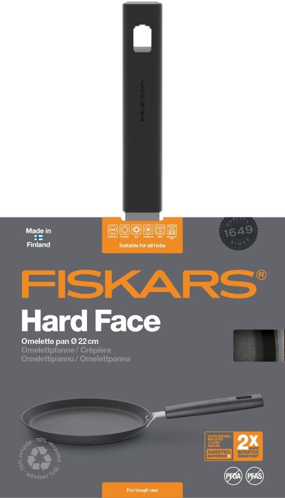 Fiskars Hard Face omlešu/pankūku panna, 22 cm cena un informācija | Pannas | 220.lv