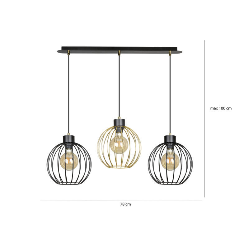 Emibig piekarināmā lampa Pineta 3 Black/Gold cena un informācija | Piekaramās lampas | 220.lv