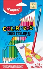 Цветные карандаши MAPED "Color`Peps" DUO 18 штуки FSC цена и информация | Принадлежности для рисования, лепки | 220.lv