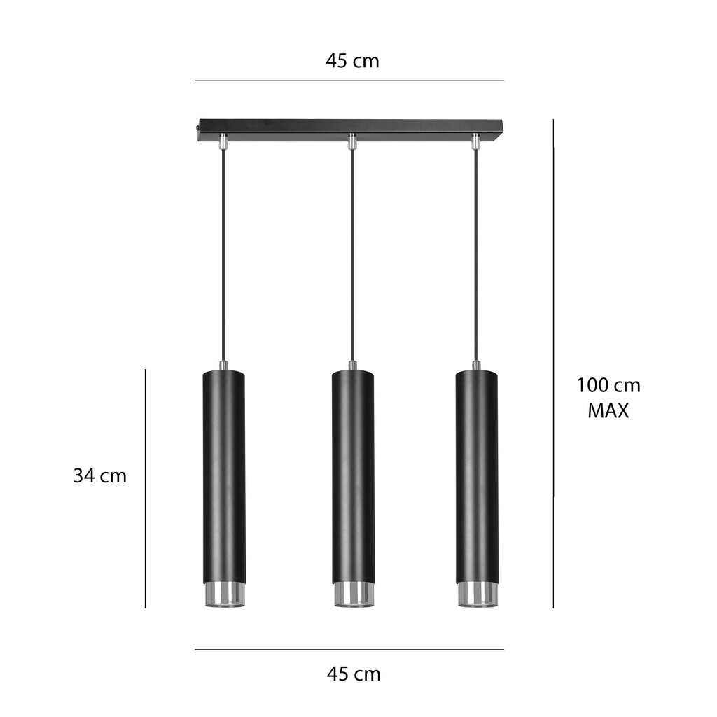 Emibig piekarināmā lampa Kibo 3 Black/Chrome cena un informācija | Piekaramās lampas | 220.lv