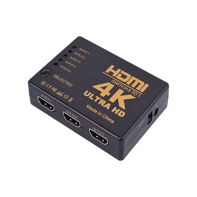 RoGer HDMI 4K ātrgaitas sadalītājs 5 HDMI ieejas / tālvadības pults / infrasarkanais kabelis cena un informācija | Kabeļi un vadi | 220.lv