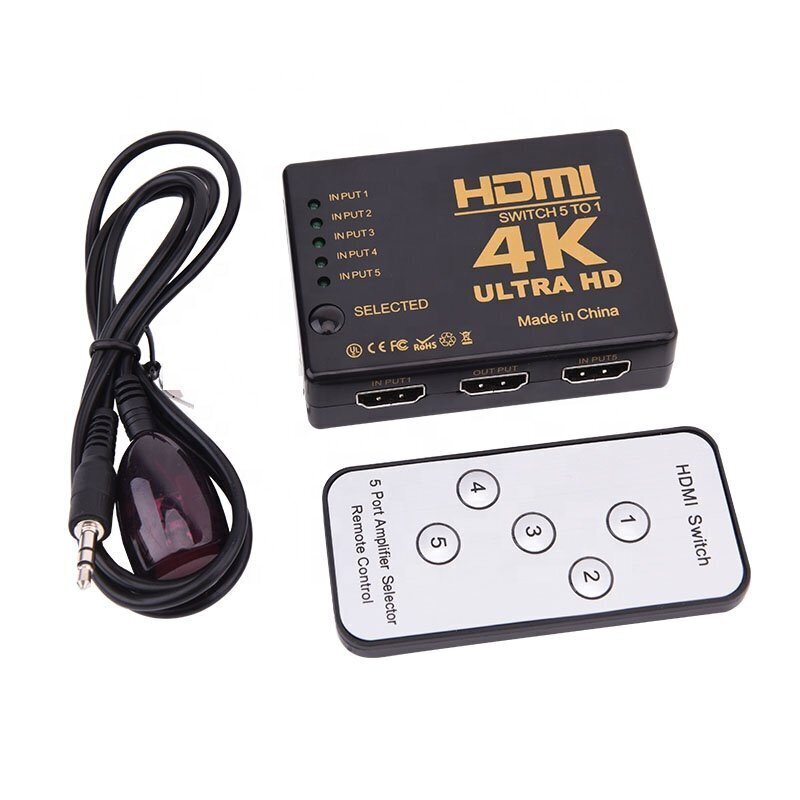 RoGer HDMI 4K ātrgaitas sadalītājs 5 HDMI ieejas / tālvadības pults / infrasarkanais kabelis cena un informācija | Kabeļi un vadi | 220.lv