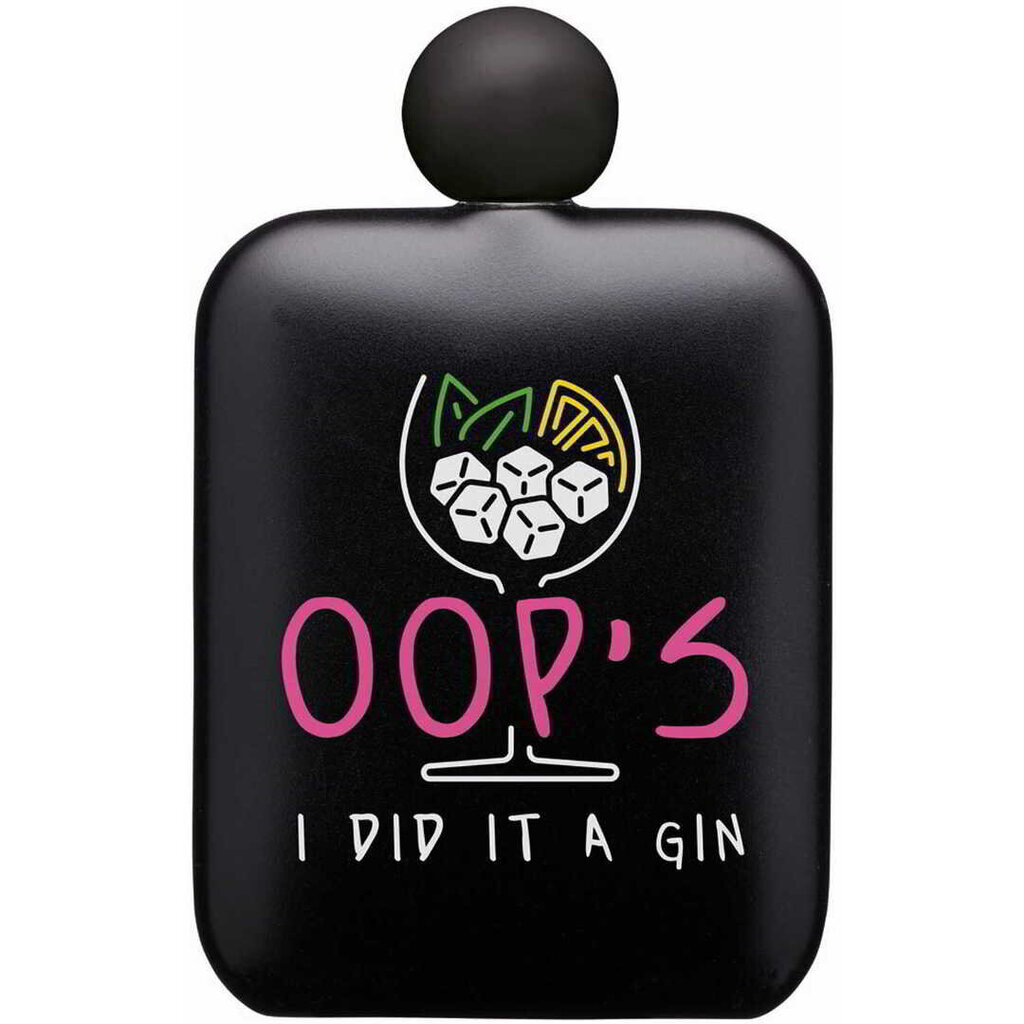 Kabatas pudele 140 ml nerūsējoša melna 'Oops I Did It a Gin' BarCraft cena un informācija | Citas oriģinālas dāvanas | 220.lv