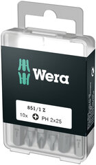 Насадки Wera 851/1 DIY-box Standard, 10 шт., PH 1x25 мм цена и информация | Механические инструменты | 220.lv