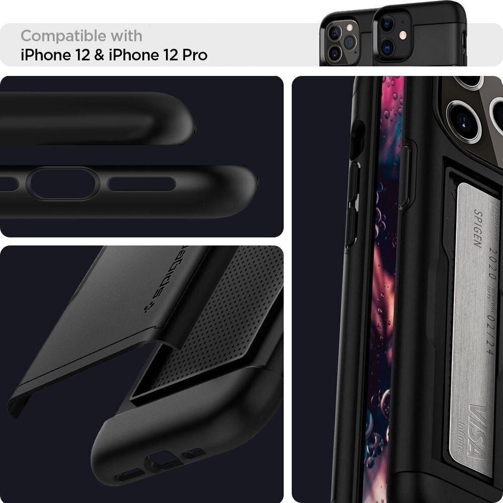 Maciņš priekš IPhone 12/12 Pro, Spigen Slim Armor CS kartes turētāja vāks - melns цена и информация | Telefonu vāciņi, maciņi | 220.lv