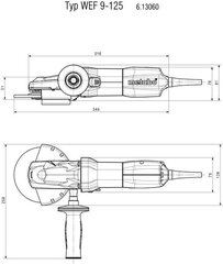 Leņka slīpmašīna Metabo WEF 9-125 ar plakanu galu cena un informācija | Slīpmašīnas | 220.lv