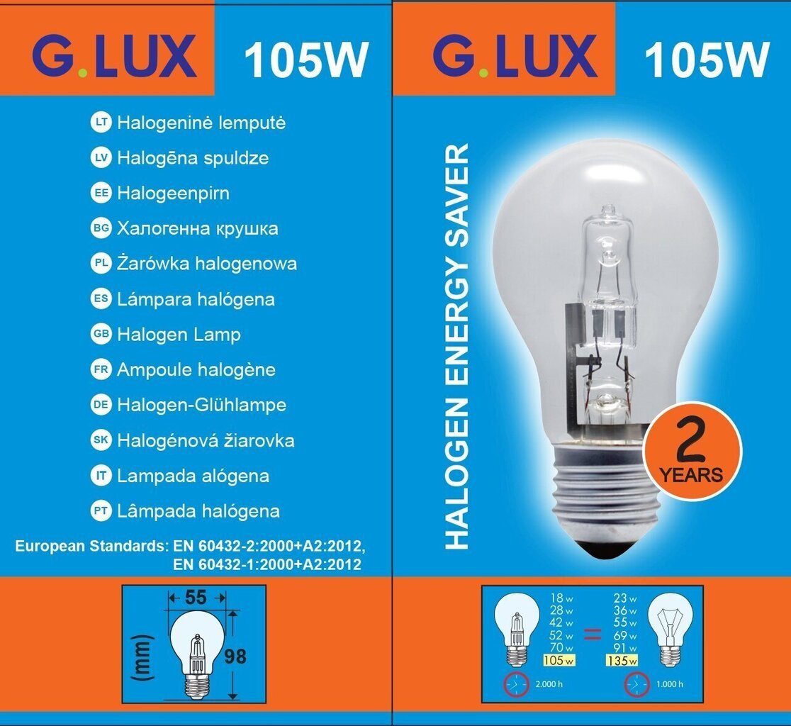 Spuldzes G.LUX 100W, 10 gab. cena un informācija | Spuldzes | 220.lv