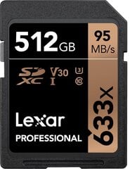 Lexar 512GB 633X Professional SDXC UHS-1 цена и информация | Карты памяти для телефонов | 220.lv