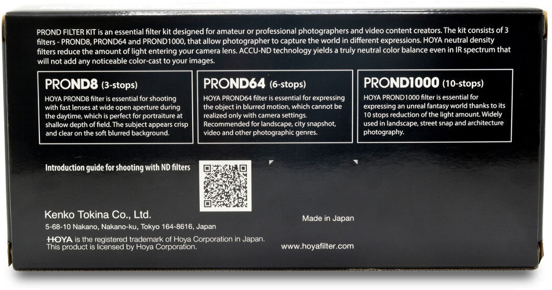 Hoya filter kit Pro ND8/64/1000 58mm cena un informācija | Filtri | 220.lv