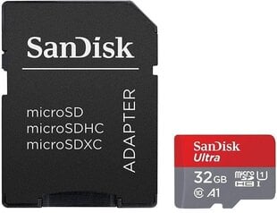 Карта памяти Sandisk, Micro SDHC 32 Гб Ultra 120MB/s A1 + адаптер цена и информация | Карты памяти для телефонов | 220.lv