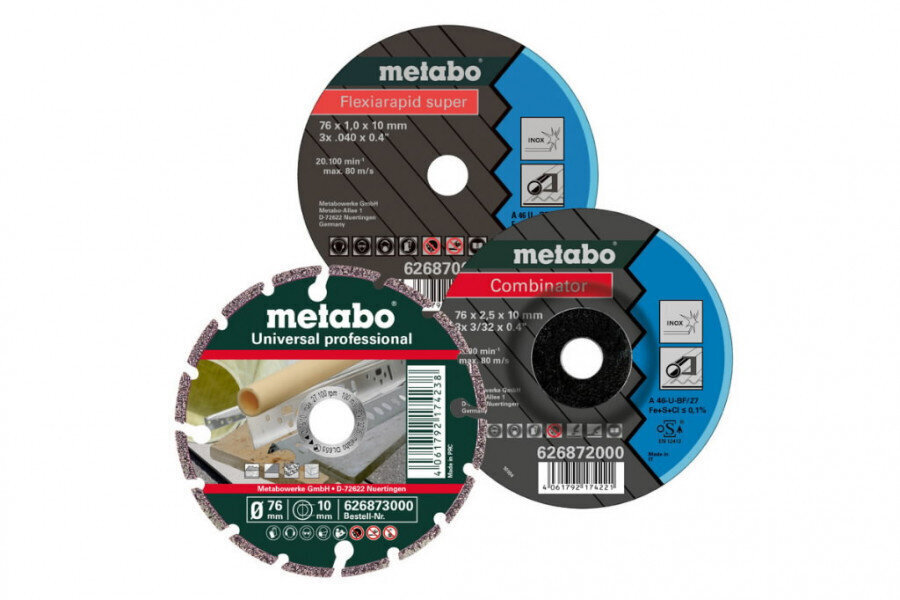 Metāla griešanas un slīpēšanas disku komplekts 76 mm 3 gab., Metabo cena un informācija | Rokas instrumenti | 220.lv