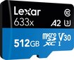 MEMORY MICRO SDXC 512GB UHS-I/W/ADAPTER LSDMI512BB633A LEXAR цена и информация | Atmiņas kartes fotokamerām | 220.lv