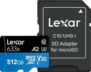 MEMORY MICRO SDXC 512GB UHS-I/W/ADAPTER LSDMI512BB633A LEXAR цена и информация | Карты памяти для фотоаппаратов | 220.lv