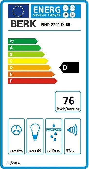 Berk BHD 2240 IX 60 tvaika nosūcējs, 60cm cena un informācija | Tvaika nosūcēji | 220.lv