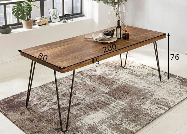 Pusdienu galds Bagli 200x80 cm, brūna cena un informācija | Virtuves galdi, ēdamgaldi | 220.lv