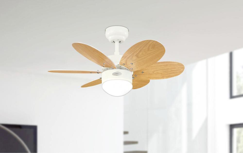 Griestu ventilators TURBO II Ø76 cm ar korpusu baltā krāsā un 2 spārniem - 4 krāsu izvēles cena un informācija | Griestu lampas-ventilatori | 220.lv