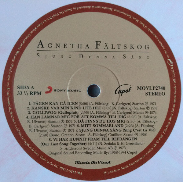 Agnetha Fältskog - Sjung Denna Sång, LP, vinila plate, 12&quot; vinyl record cena un informācija | Vinila plates, CD, DVD | 220.lv