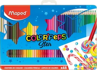 Цветные карандаши MAPED "Color`Peps" 48 цветов в металическом пенале цена и информация | Принадлежности для рисования, лепки | 220.lv