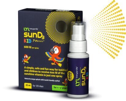 Uztura bagātinātājs LYL Sun D3 KID 600 IU/d. aer. 25ml cena un informācija | Vitamīni, preparāti, uztura bagātinātāji labsajūtai | 220.lv