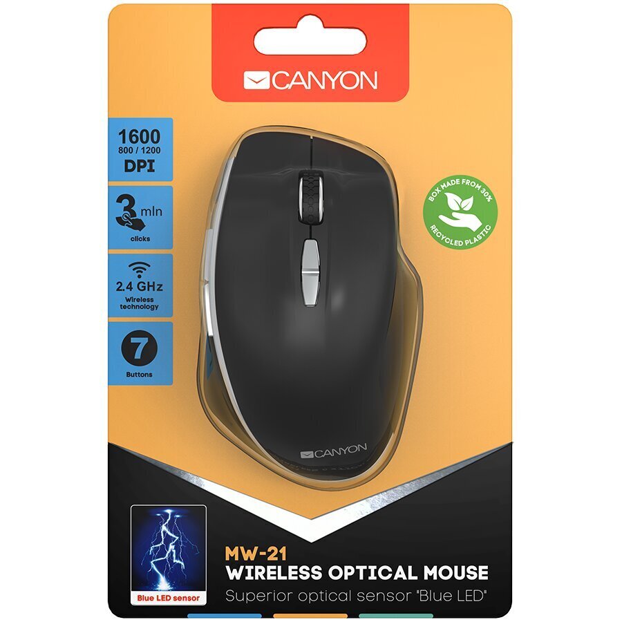 CANYON MW-21 Wireless Optical Mouse - Black cena un informācija | Peles | 220.lv