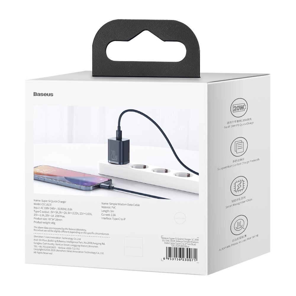 Lādētājs Baseus Super Si 1C USB Type C 20 W Power Delivery + USB Type C - Lightning, 1m (TZCCSUP-B03) цена и информация | Lādētāji un adapteri | 220.lv