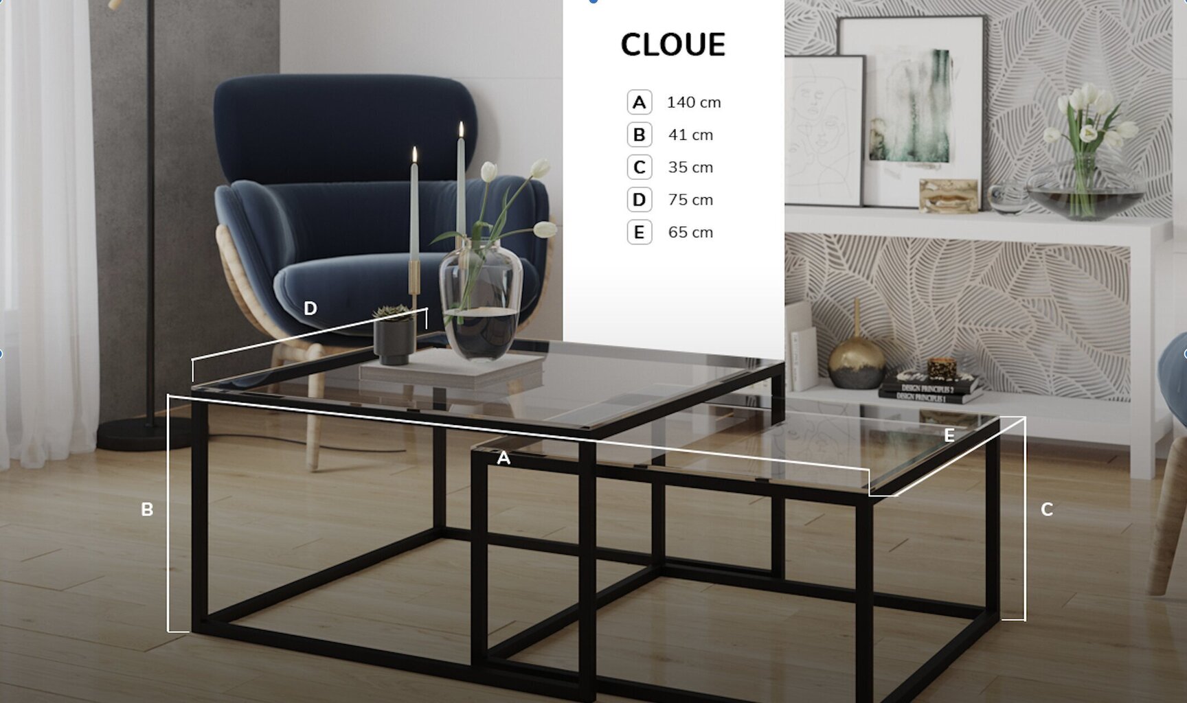 2-u kafijas galdiņu komplekts NORE Cloue, melns цена и информация | Žurnālgaldiņi | 220.lv