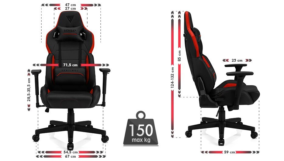 Spēļu krēsls Sense7 Sentinel, mākslīgā āda, melns/sarkans cena un informācija | Biroja krēsli | 220.lv