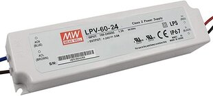 Pārslēgšanas barošanas avots Mean Well LVP-60-24 IP67 24V 2.5A 60W, ūdensizturīgs цена и информация | Требуются батарейки | 220.lv