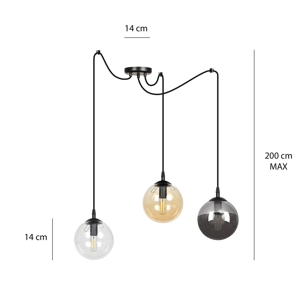 Emibig piekarināmā lampa Gigi 3 Black/Transparent cena un informācija | Piekaramās lampas | 220.lv