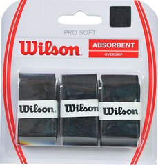 Обертка для теннисных ракеток Wilson Pro Soft Absorbent Overgrip, черная, 3 шт. цена и информация | Товары для большого тенниса | 220.lv