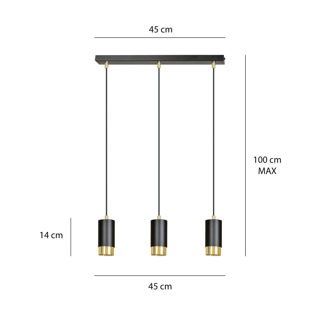 Emibig lampa Fumiko 3 Black Gold цена и информация | Lustras | 220.lv