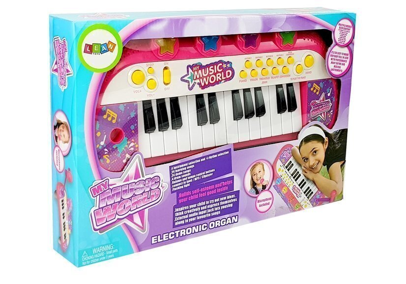 Klavieres ar mikrofonu, 24 taustiņi, rozā cena un informācija | Attīstošās rotaļlietas | 220.lv