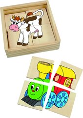 Woody 93003 Eko koka attīstošā mini puzle koka kastītē - Vilciens (16gab.) bērniem no 2 gadiem + (11x11cm) cena un informācija | Rotaļlietas zīdaiņiem | 220.lv