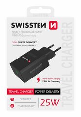 Swissten Premium 25W Сетевое зарядное устройство USB-C PD Черный цена и информация | Зарядные устройства для телефонов | 220.lv