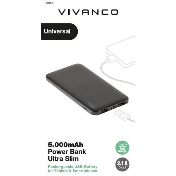 Vivanco power bank Slim 5000mAh (38857) cena un informācija | Lādētāji-akumulatori (Power bank) | 220.lv