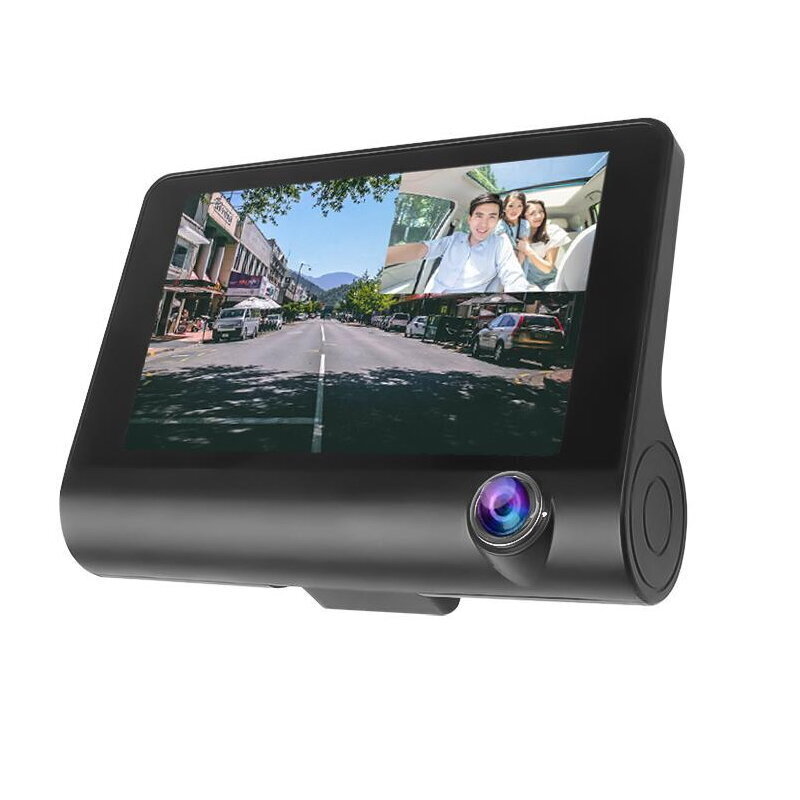 Riff Full HD Auto Video Reģistrātors DVR G-Sensors ar 3 Kamerām - atpakaļskata LCD 4'' Melna cena un informācija | Auto video reģistratori | 220.lv