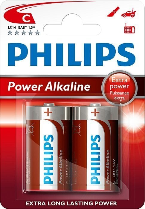 Baterijas Philips Power Alkaline, C/R14 B2 cena un informācija | Baterijas | 220.lv