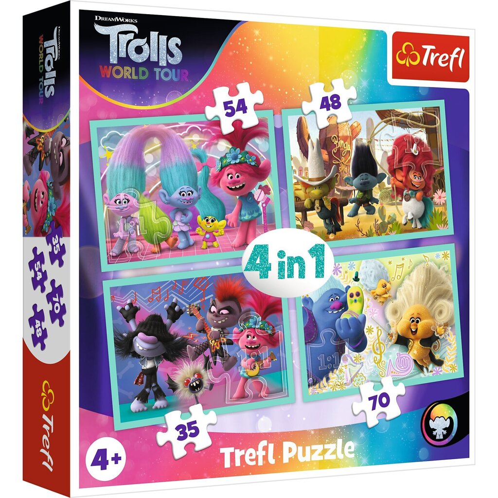TREFL Puzle 4 in1 Troļļi cena un informācija | Puzles, 3D puzles | 220.lv