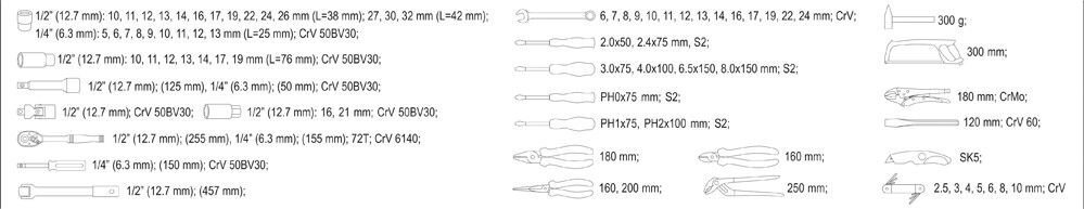 Instrumentu komplekts 1/4, 1/2 (79 gab.), YT-38911 YATO цена и информация | Rokas instrumenti | 220.lv