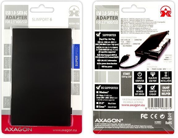 AXAGON ADSA-1S6 USB3.0 - SATA 6G UASP HDD External Adapter Incl. Case цена и информация | Komponentu piederumi | 220.lv