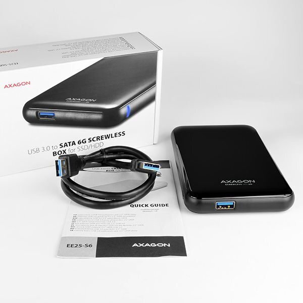 AXAGON EE25-S6B USB3.0 - SATA 6G 2.5 External SCREWLESS Box, Black cena un informācija | Komponentu piederumi | 220.lv