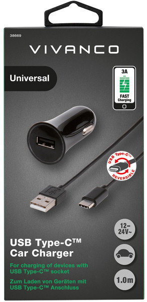 Vivanco auto lādētājs USB-C 3A 1m, melns (38669) cena un informācija | Lādētāji un adapteri | 220.lv